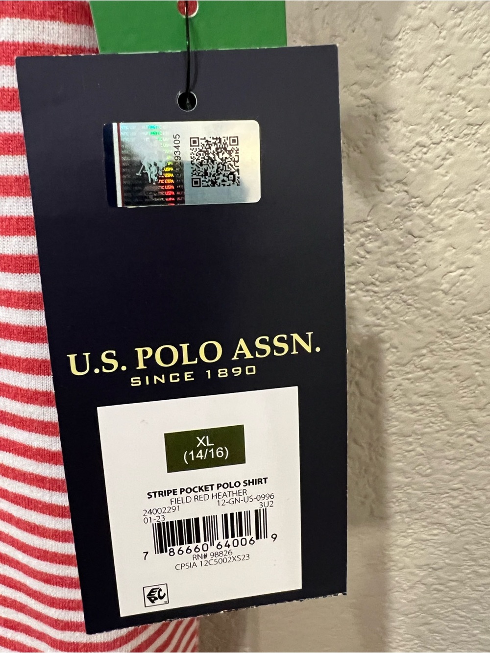 Boy’s U.S. Polo Assn. Blue Chambray Button-Down & Red Striped Polo Shirts - Picture 10 of 11
